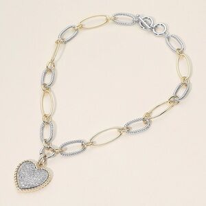 14K Gold Plated Two Tone CZ Stone Pave Heart Pendant Necklace